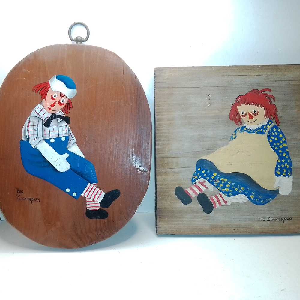 Vintage Raggady Andy & Ann Hand Painted Wall Decor Set